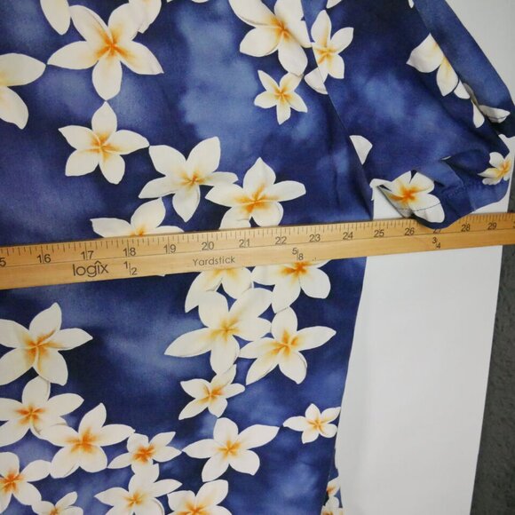 Royal Creations Mens SIze XL Hawaiian Shirt Blue Plumeria Floral Button Up VTG - Picture 8 of 11